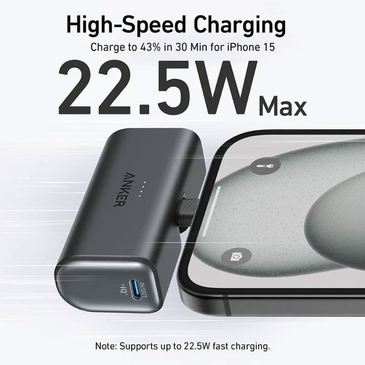 Anker Nano Power Bank 22.5W, Built-In USB-C Connector - Black | A1653H11