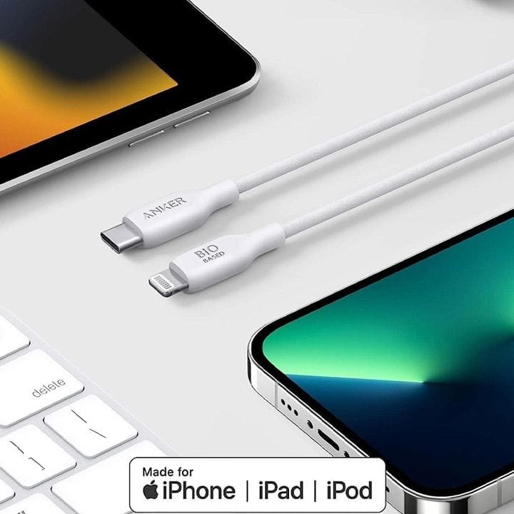 كابل أنكر يو إس بي-سي إلى لايتنينج 542 بطول 6 أقدام مصنوع من مواد حيوية - أبيض | A80B2H21