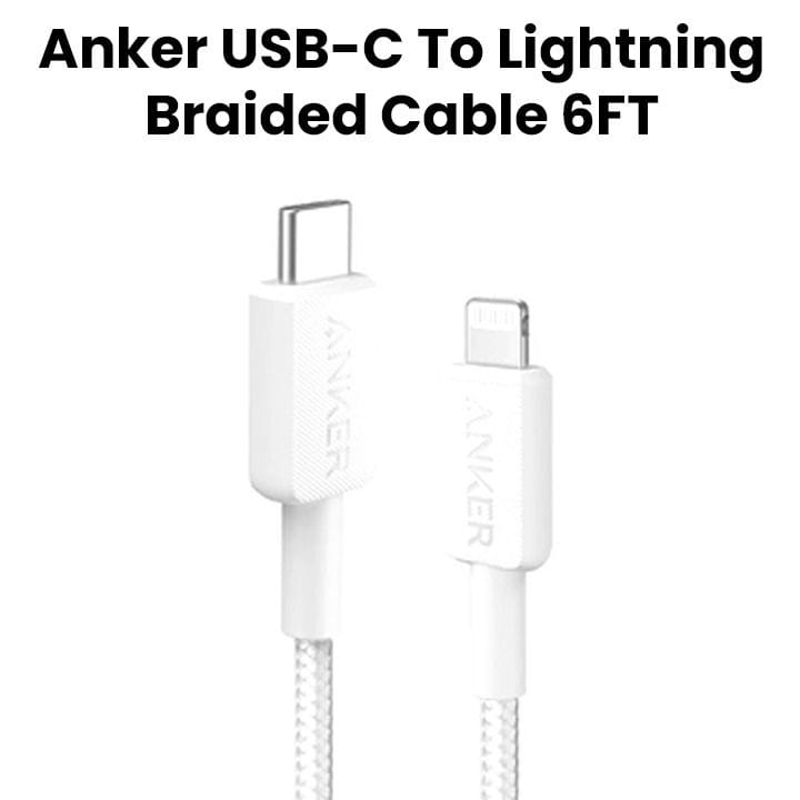 Anker 322 USB-C to Lightning Braided Cable 6FT - White | A81B6H21