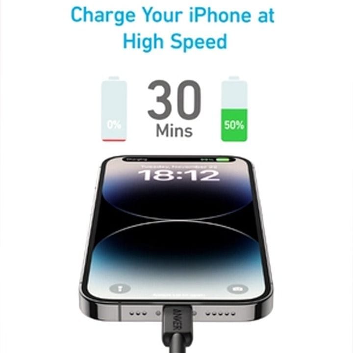 كابل مضفر من أنكر 322 من يو إس بي-سي إلى لايتنينج بطول 6 أقدام - أسود | A81B6H11