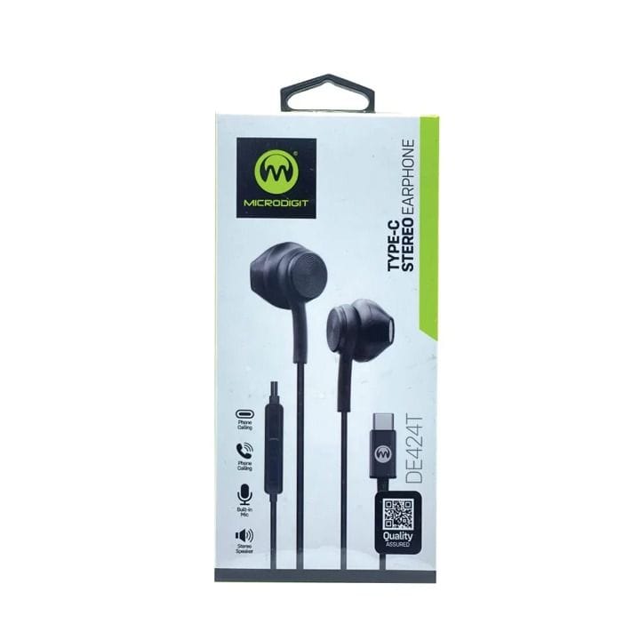 Microdigit Type C Stereo Earphone - Black | DE424T