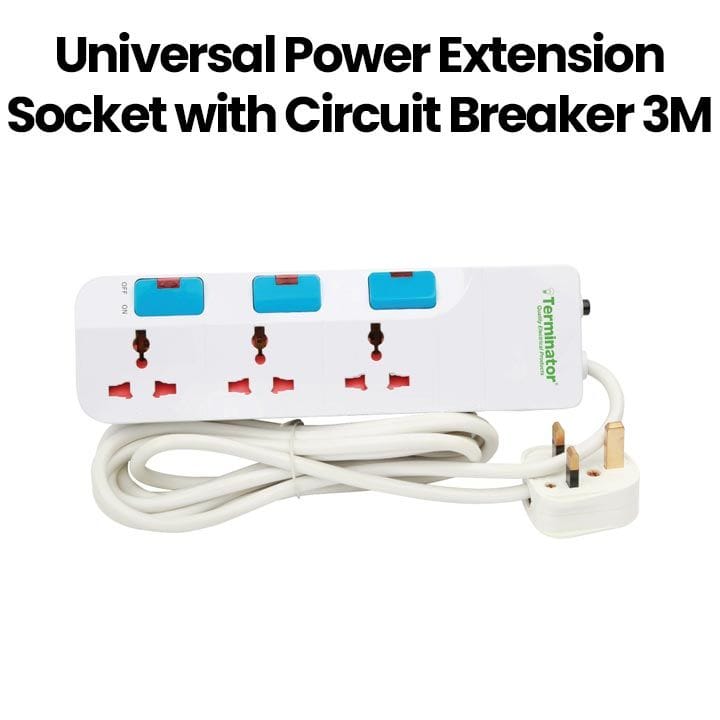 Terminator Universal Power Extension Socket with Circuit Breaker 3M White | TPB-813