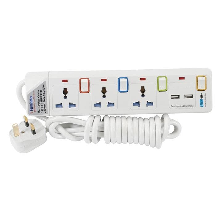 Terminator Universal Power Extension Socket with 2 USB Ports 5M White | TPB-913