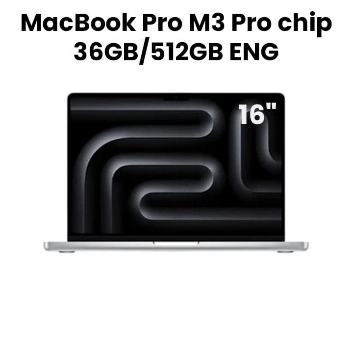 Apple MacBook Pro 16" M3 Pro Chip 12-Core CPU 18-Core GPU 36GB RAM 512GB SSD (English) - Silver | MRW63ZS/A