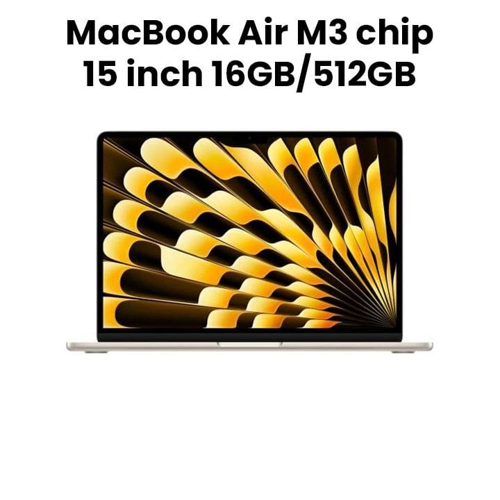 Apple MacBook Air 15.3" M3 Chip 10-Core GPU 16GB RAM 512GB SSD (English/Arabic) - Starlight | MXD33AB/A