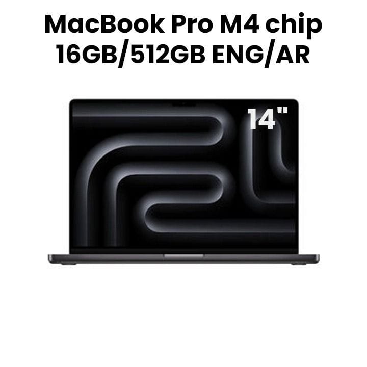 آبل ماك بوك برو 14 بوصة شريحة M4 معالج 10 نوى CPU و10 نوى GPU، 16 جيجابايت رام، 512 جيجابايت SSD (إنجليزي/عربي) - أسود فضائي | MW2U3AB/A