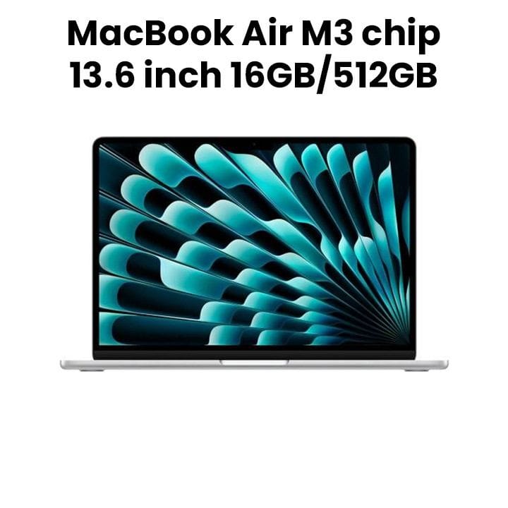 آبل ماك بوك إير 13.6 بوصة شريحة M3 معالج 10 نوى GPU، 16 جيجابايت رام، 512 جيجابايت SSD (إنجليزي/عربي) - منتصف الليل | MXCV3AB/A