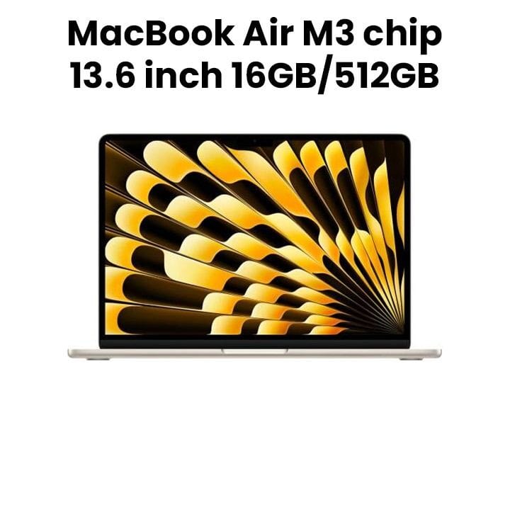 Apple MacBook Air 13.6" M3 Chip 10-Core GPU 16GB RAM 512GB SSD (English) - Starlight | MXCU3ZS/A