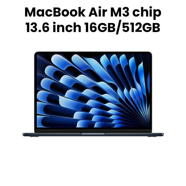 Apple MacBook Air 13.6" M3 Chip 10-Core GPU 16GB RAM 512GB SSD (English) - Midnight | MXCV3ZS/A