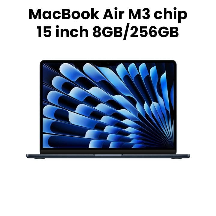 Apple MacBook Air 15.3" M3 Chip 10-Core GPU 8GB RAM 256GB SSD (English/Arabic) - Midnight | MRYU3AB/A