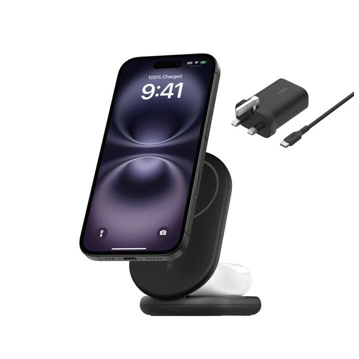 BELKIN BoostCharge 2-in-1 Wireless Charging Stand with Magnetic Qi2 15W - Black | WIZ028MYBK