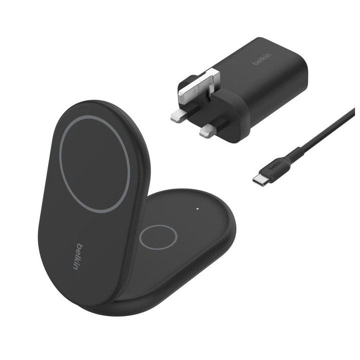 BELKIN BoostCharge 2-in-1 Wireless Charging Stand with Magnetic Qi2 15W - Black | WIZ028MYBK
