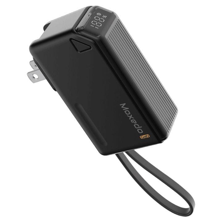 موكسيدو بنك طاقة بورتا-جو ٥٠٠٠ مللي أمبير مع قابس AC، كابل USB-C، ومحولين سفر - أسود | MX-PB015