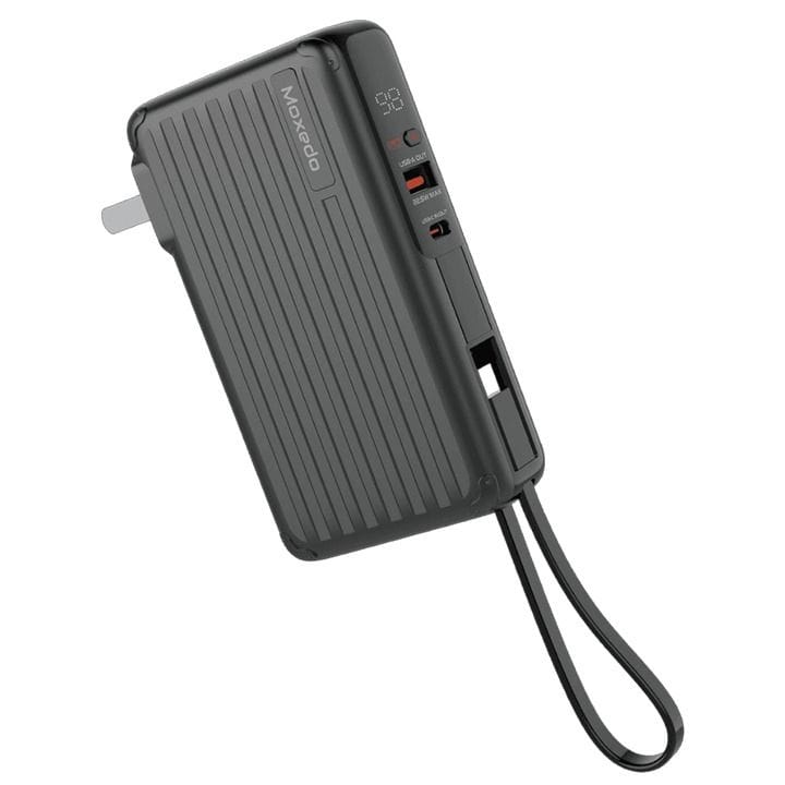 Moxedo Porta-Go 10000mAh Power Bank with AC Plug, USB-C Cable & 2 Travel Adapters - Black | MX-PB013
