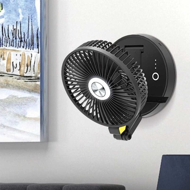 Moxedo Wall Mount Oscillating & Foldable Fan with Rechargeable Battery - Black | MX-DF012