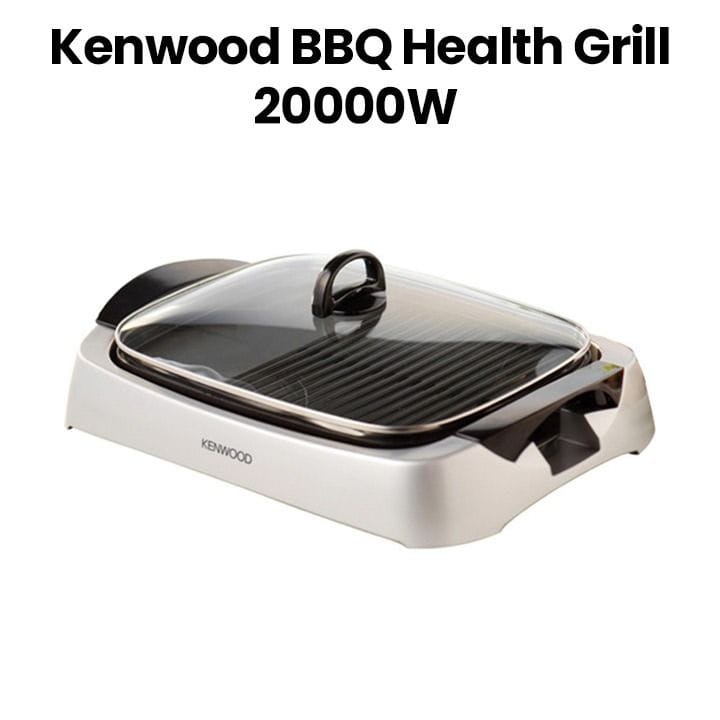 Kenwood Grill 2000W Contact Health Grill Large Family Sized Griddle with Glass Lid - Silver & Black | HG266