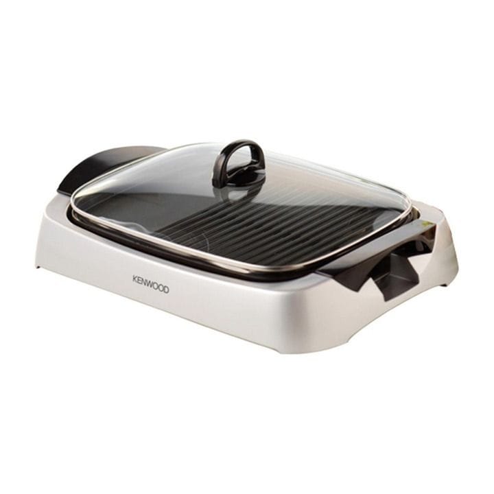 Kenwood Grill 2000W Contact Health Grill Large Family Sized Griddle with Glass Lid - Silver & Black | HG266