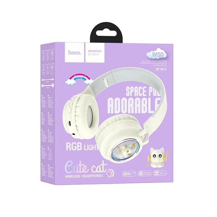 HOCO Cute Fun Bluetooth Headphones - Milky White | W50