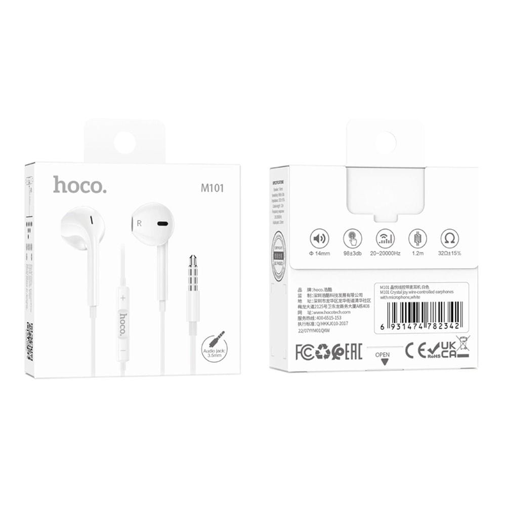 HOCO Crystal Joy Wire-Controlled Earphones with Microphone - White | M101
