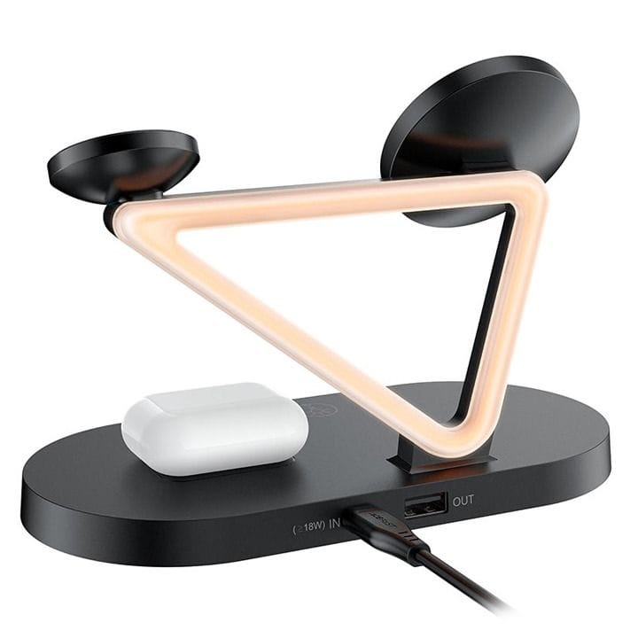 حامل مكتبي للشحن اللاسلكي 3 في 1 من آيسفاست - أسود | E9