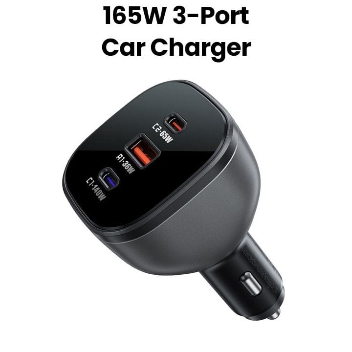 Acefast 165W 3-Port Car Charger (2*USB-C+USB-A) - Black | B14
