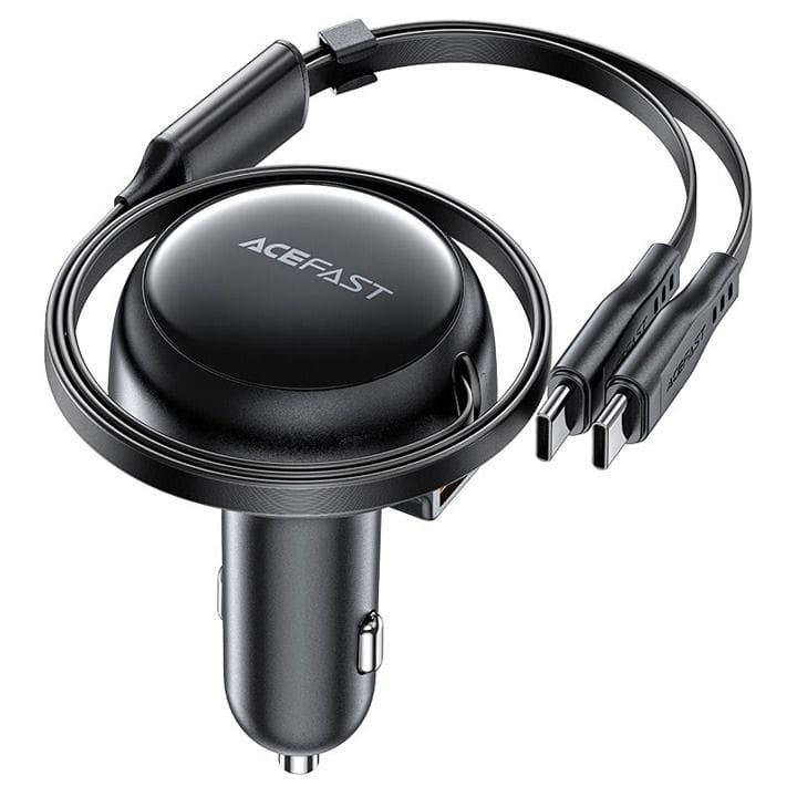 Acefast 53W 2-in-1 Car Charger (2*USB-C) with Retractable Cable - Black | B13