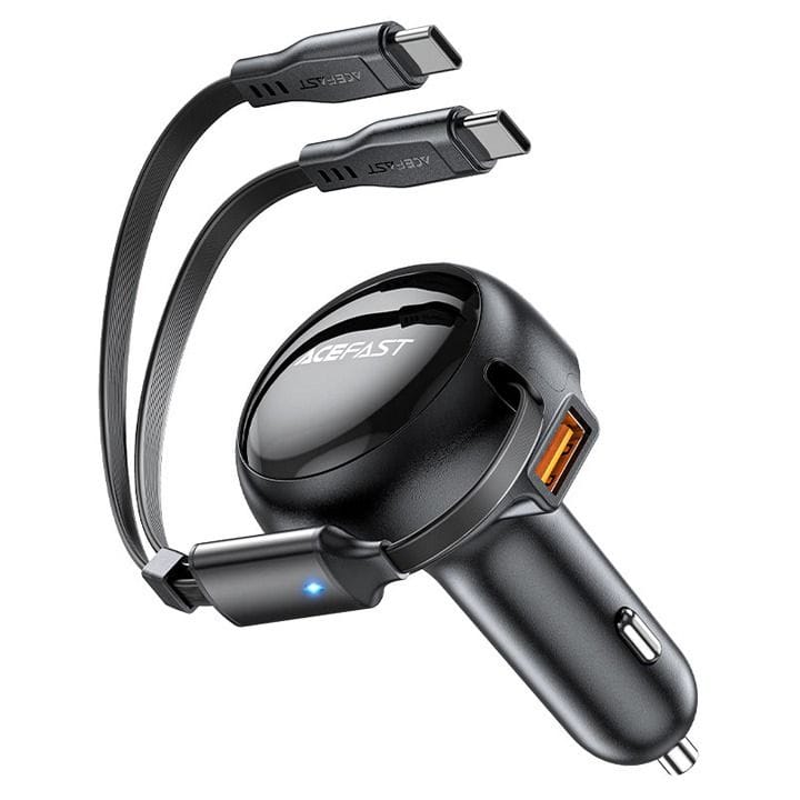 Acefast 53W 2-in-1 Car Charger (2*USB-C) with Retractable Cable - Black | B13
