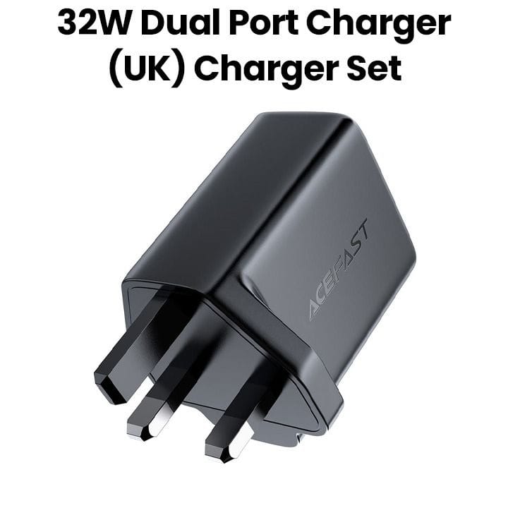 Acefast PD32W Dual Port Charger Set (USB-C+USB-A) UK - Black | A8
