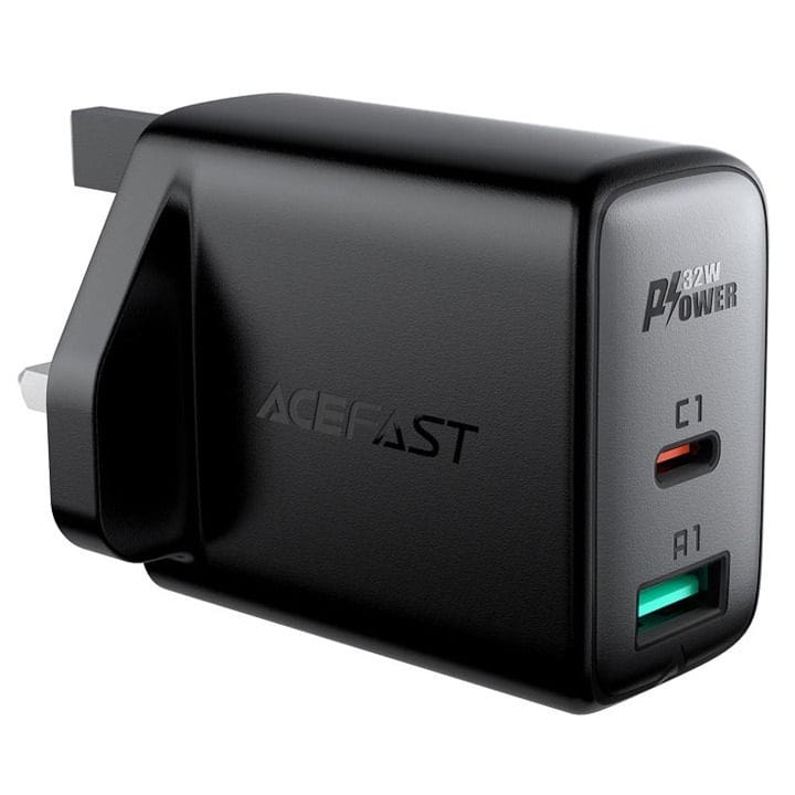 Acefast PD32W Dual Port Charger Set (USB-C+USB-A) UK - Black | A8