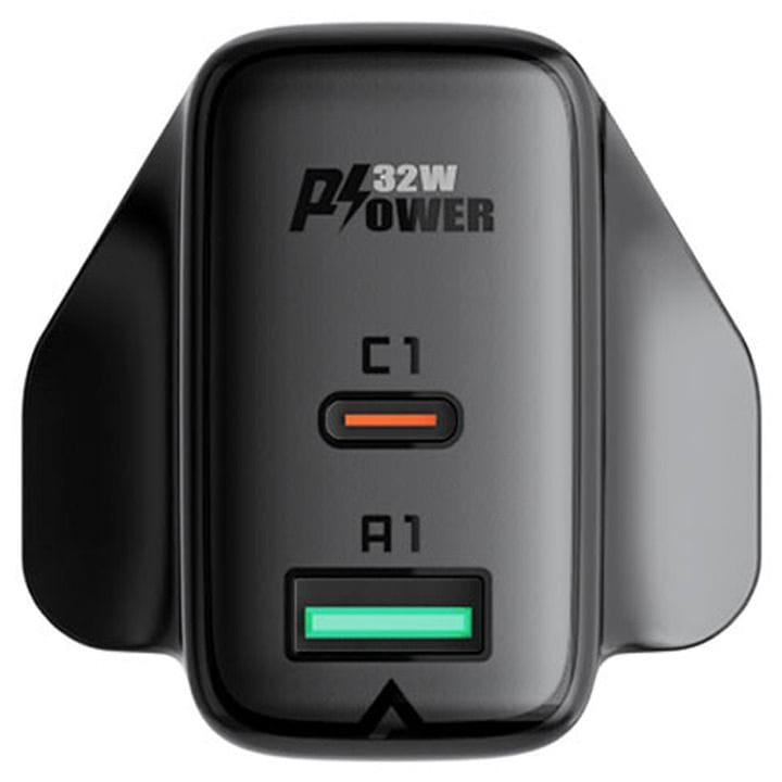 Acefast PD32W Dual Port Charger Set (USB-C+USB-A) UK - Black | A8