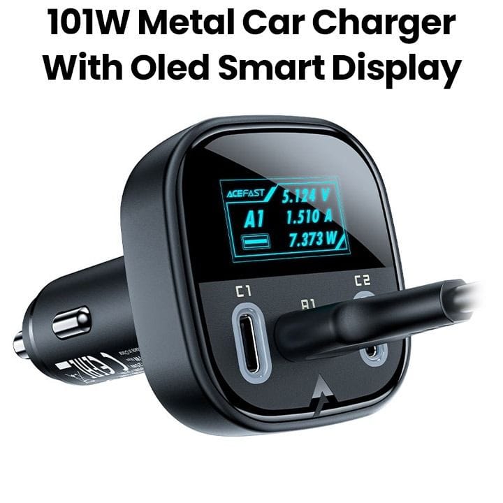 Acefast 101W Metal Car Charger (2C+A) with OLED Smart Display - Black | B5