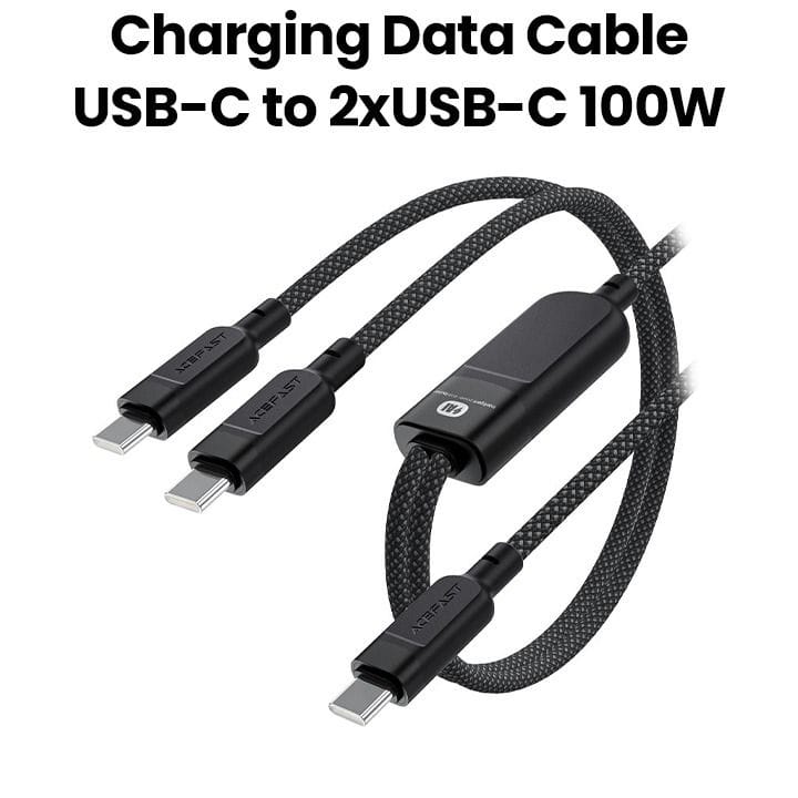 كابل شحن ذكي من نوع سي 2 في 1 بقدرة 100 واط بهيكل ألمنيوم من آيسفاست - أسود | C5-11