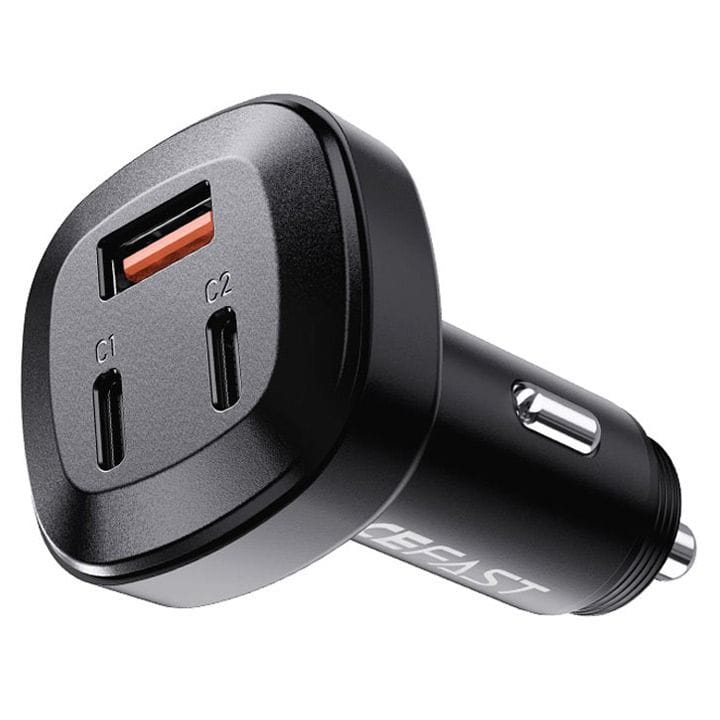 شاحن سيارة معدني من آيسفاست بثلاثة مخارج (2 نوع سي + عادي) بقدرة 66 واط - أسود | B3