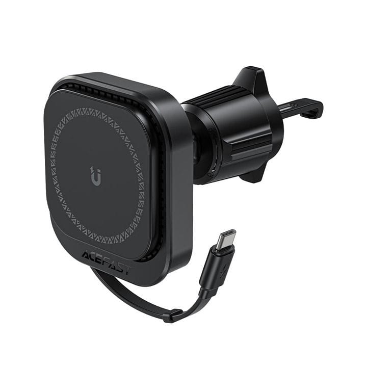 Acefast Magnetic Wireless Charging Car Holder with Retractable Cable for Air Vent - Black | D32