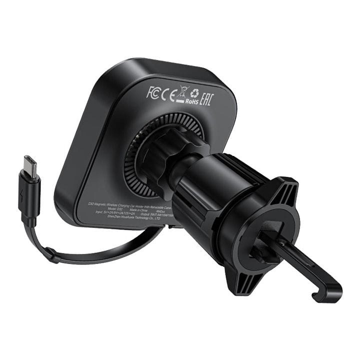 Acefast Magnetic Wireless Charging Car Holder with Retractable Cable for Air Vent - Black | D32