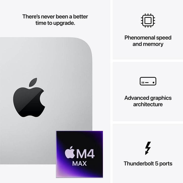 Apple Mac Studio Desktop with M4 Max Chip 14-Core CPU, 32-Core GPU, 36GB RAM, 512GB SSD – Silver | MU963AB/A + Apple Magic Mouse