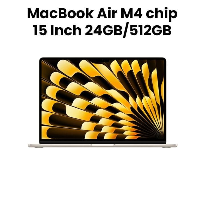 Apple 15-inch MacBook Air: Apple M4 chip with 10-core CPU and 10-core GPU, 24GB, 512GB SSD - Starlight |MC6K4AB/A