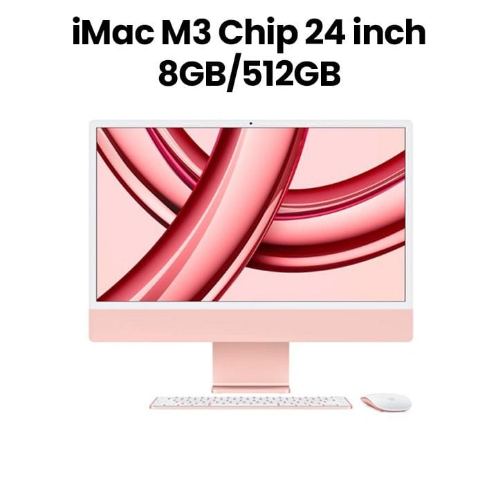 Apple 24-inch iMac Retina 4.5K, M3 Chip (8-core CPU, 10-core GPU), 512GB SSD - Pink | MQRU3AB/A