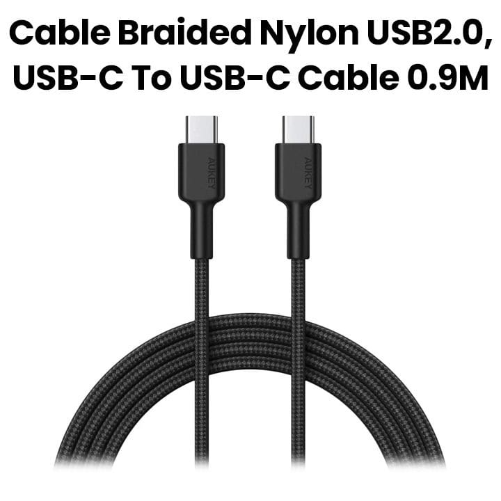 Aukey Braided Nylon USB 2.0, USB-C to USB-C Cable (0.9m) -Black |CB-CD45