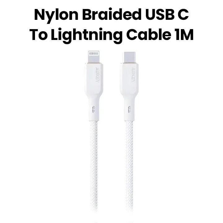 Aukey 1M Nylon Braided USB-C to Lightning Cable - White |CB-NCL1-WH