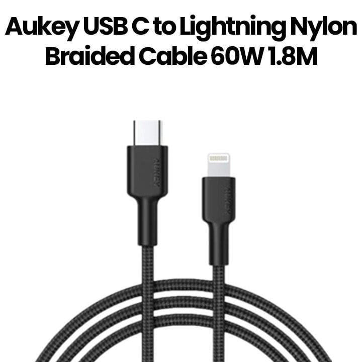 كابل يو إس بي سي إلى لايتنينغ من أوكي بطول 1.8 متر، مضفر نايلون - أسود | CB-NCL2-BK