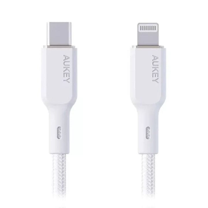Aukey 1.8M Nylon Braided USB-C to Lightning Cable - White|CB-NCL2-WH