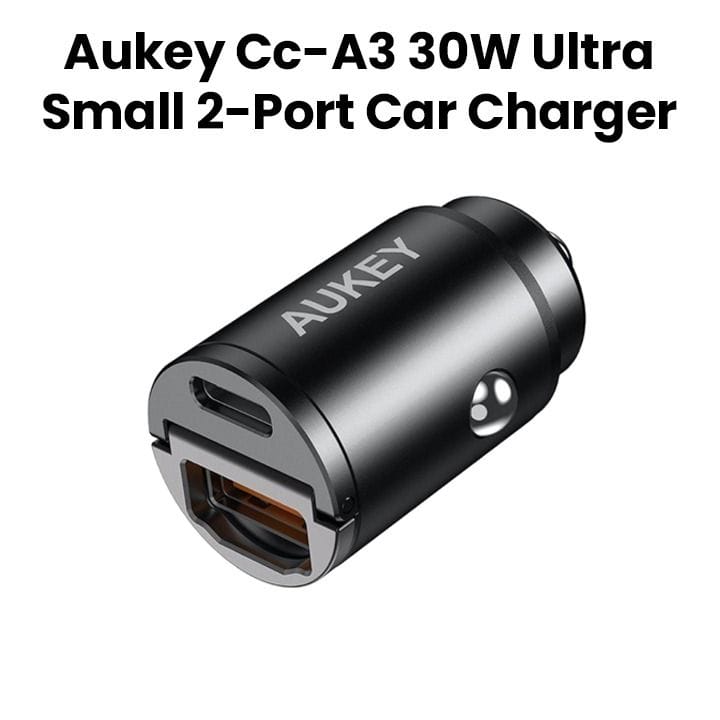 Aukey 30W Ultra Small 2-Port Car Charger (A+C Port) - Black |CC-A3-SV