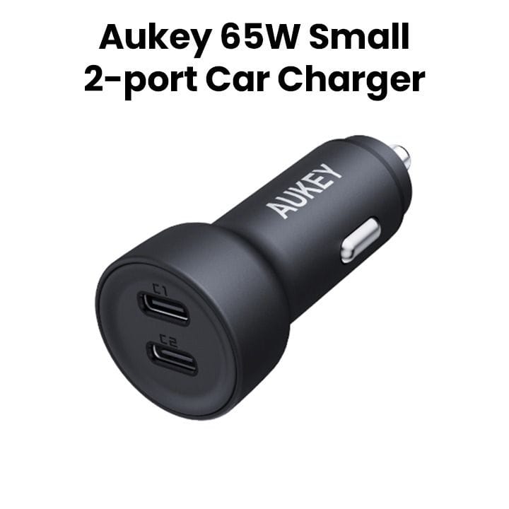 Aukey 65W Small 2-Port Car Charger (C+C Port) - Black|CC-Y23-BK