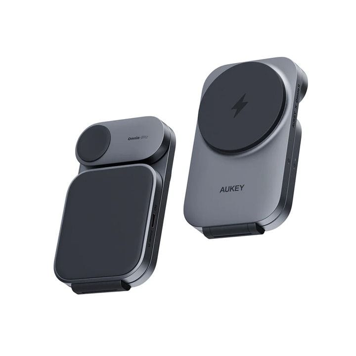 شاحن لاسلكي مغناطيسي قابل للطي 3 في 1 من أوكي - رمادي | LC-MC312-GY