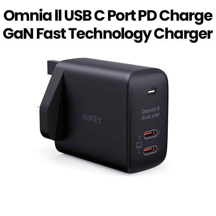 Aukey Dual Port 45W PD Wall Charger with GaN Power Tech - Black |PA-B4T BK