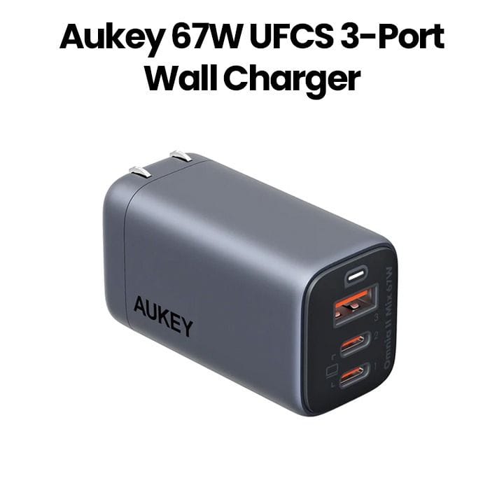 شاحن حائط أوكي بقدرة 67 واط مع تقنية GaN - رمادي | PA-B6U-GY