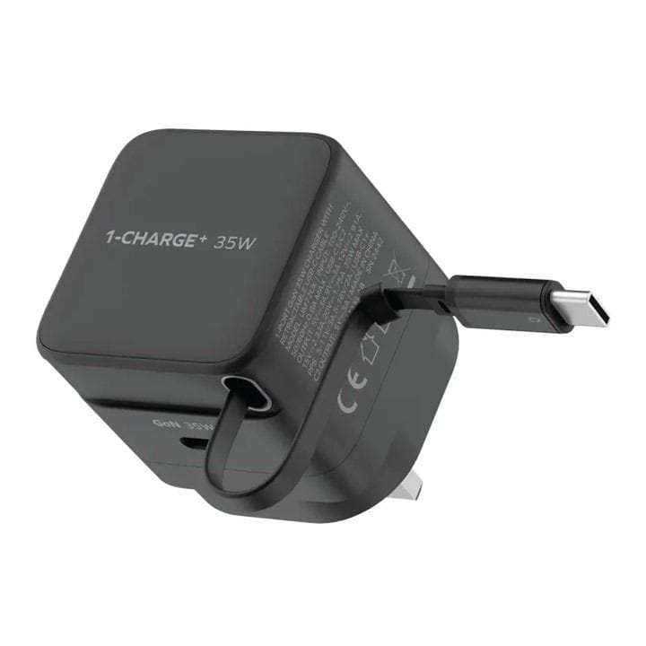 Momax 35W GaN 1-Port Charger with Built-in USB-C Cable - Black |UM72UKD