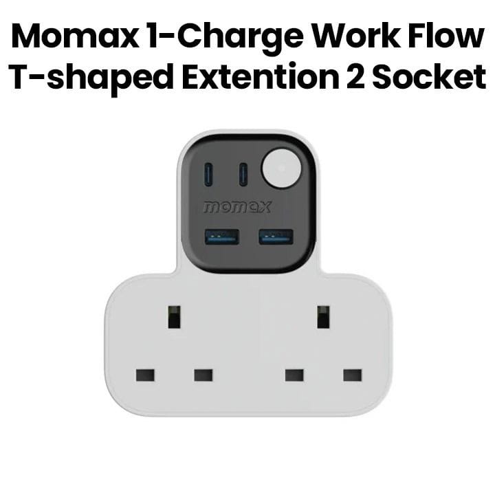 Momax Work Flow T-Shaped Extension 2 Socket with USB - White |US17UKW