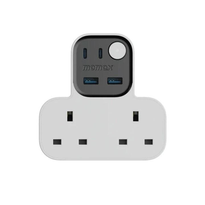 Momax Work Flow T-Shaped Extension 2 Socket with USB - White |US17UKW